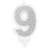 Kerze silber Funkeln Nummer 9