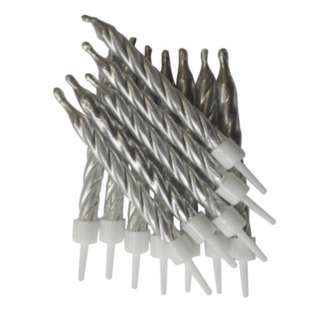 Silver metallic candles, 12 pieces