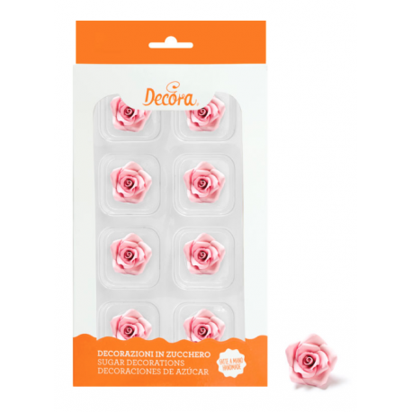 Decora Décoration en sucre petites roses roses, 20 mm, 8 pièces