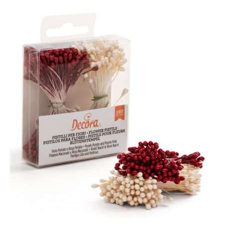 Decora - White and red pearl pistils, 288 pieces