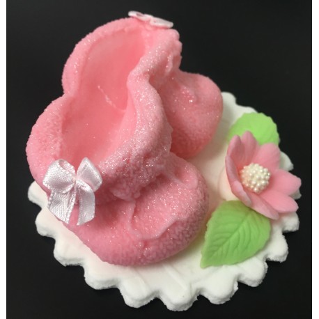 Aneta Dolce - Déco sucre chaussons bébé rose avec fleur, env. 11 cm