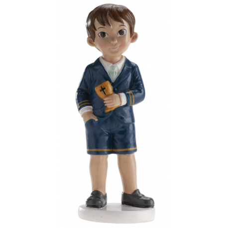Figurine communion garçon cheveux bruns calice, 16 cm