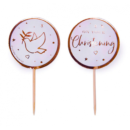 AH - Deko Picks Taufe, gold-rosa,12 Stuck