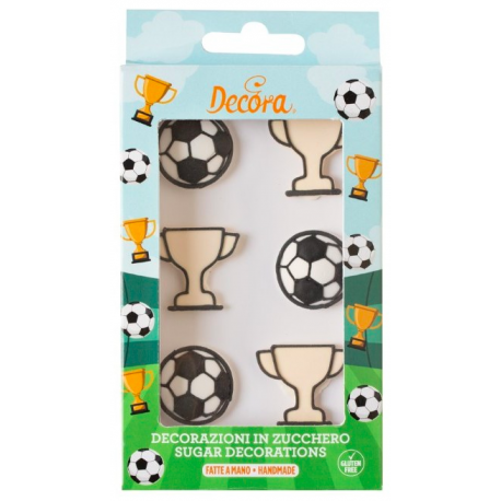 Decora - Football and cup sugar decorations, 6 pieces