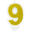 Bougie pailletée dorée numéro 9