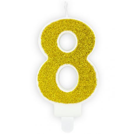 Candle gold sparkle number 8