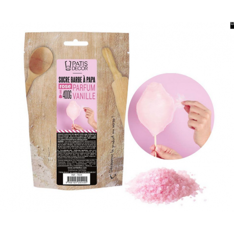 Patisdécor- Barbe à Papa, sucre vanille, (rose) 400 g