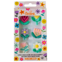 Decora Sugar Decorations, Spring Flowers, 6 pieces