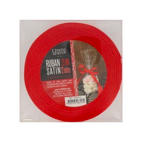 Patisdécor - Ruban de satin rouge, 25 mm