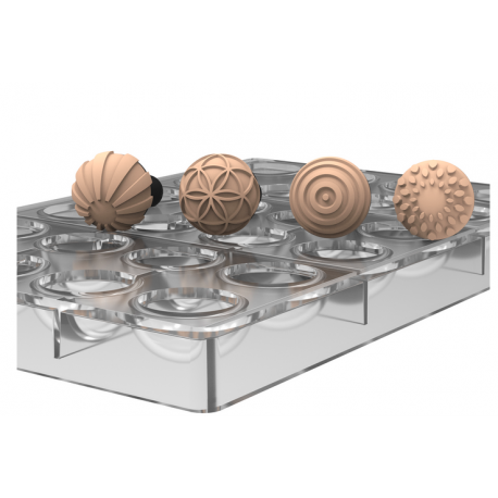 Silikomart - Tritan Mould SEMISFERA01 & CHOCO STAMP A - No. 24 Ø31 x H16 mm + 4 hand stamps