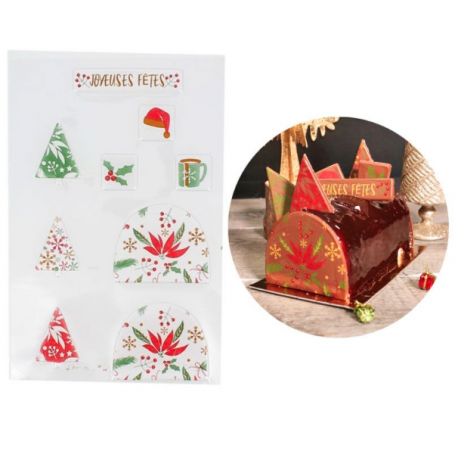 Patisdécor - Transfert chocolat décor de bûche, Noël classique