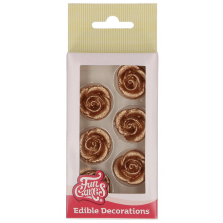 Funcakes - Fondant Decorations Roses Bronze Gold, 6 pieces