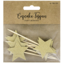 PartyDeco - Decorative picks gold glitter Star, 6 pieces