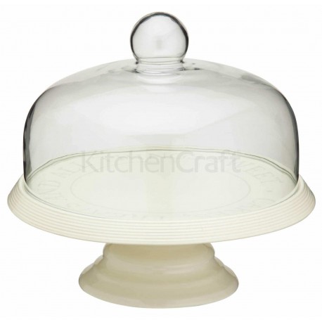 KitchenCraft - Plat à gâteau sur pied céramique avec cloche en verre