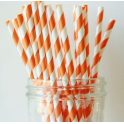Paper Straw orange and white diagonal stripes, 24 pieces