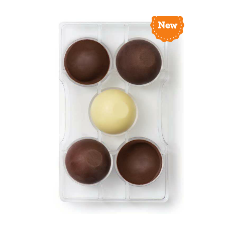 Decora - Form für Schokolade, halb Kugel flache Basis, 5 Vertiefungen jede 50 mm Dia