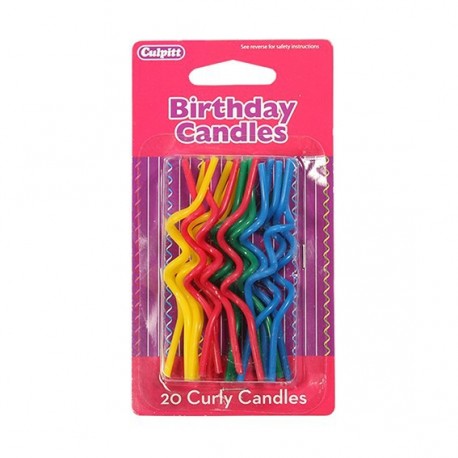 Primary colour curly candles, 20 pieces